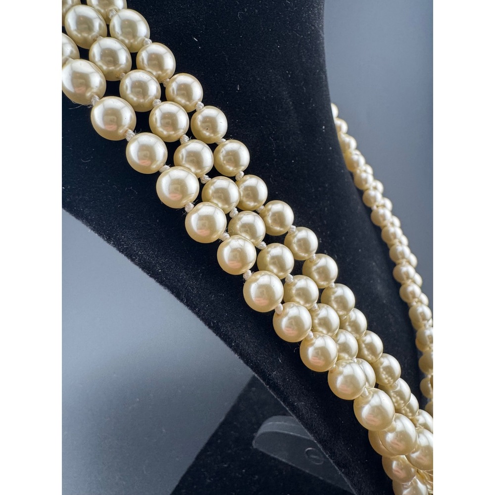 Vintage Extra Long Faux Pearl Necklace Cream Hand Knotted 36" - Picture 2 of 4